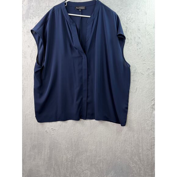 ELOQUII Women’s Notch Collar Blouse – Navy – Size 28 Plus - Picture 6 of 11